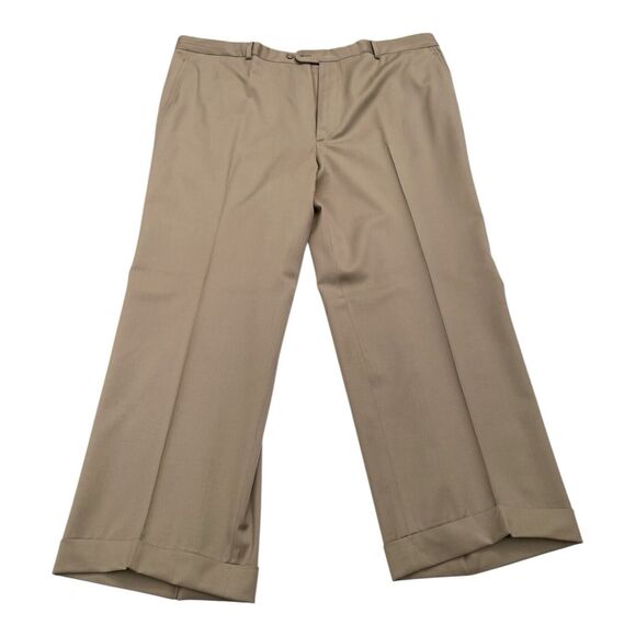 ZANELLA Khaki Cuffed Dress Casual Pants 42 Made in Italy - Picture 1 of 12